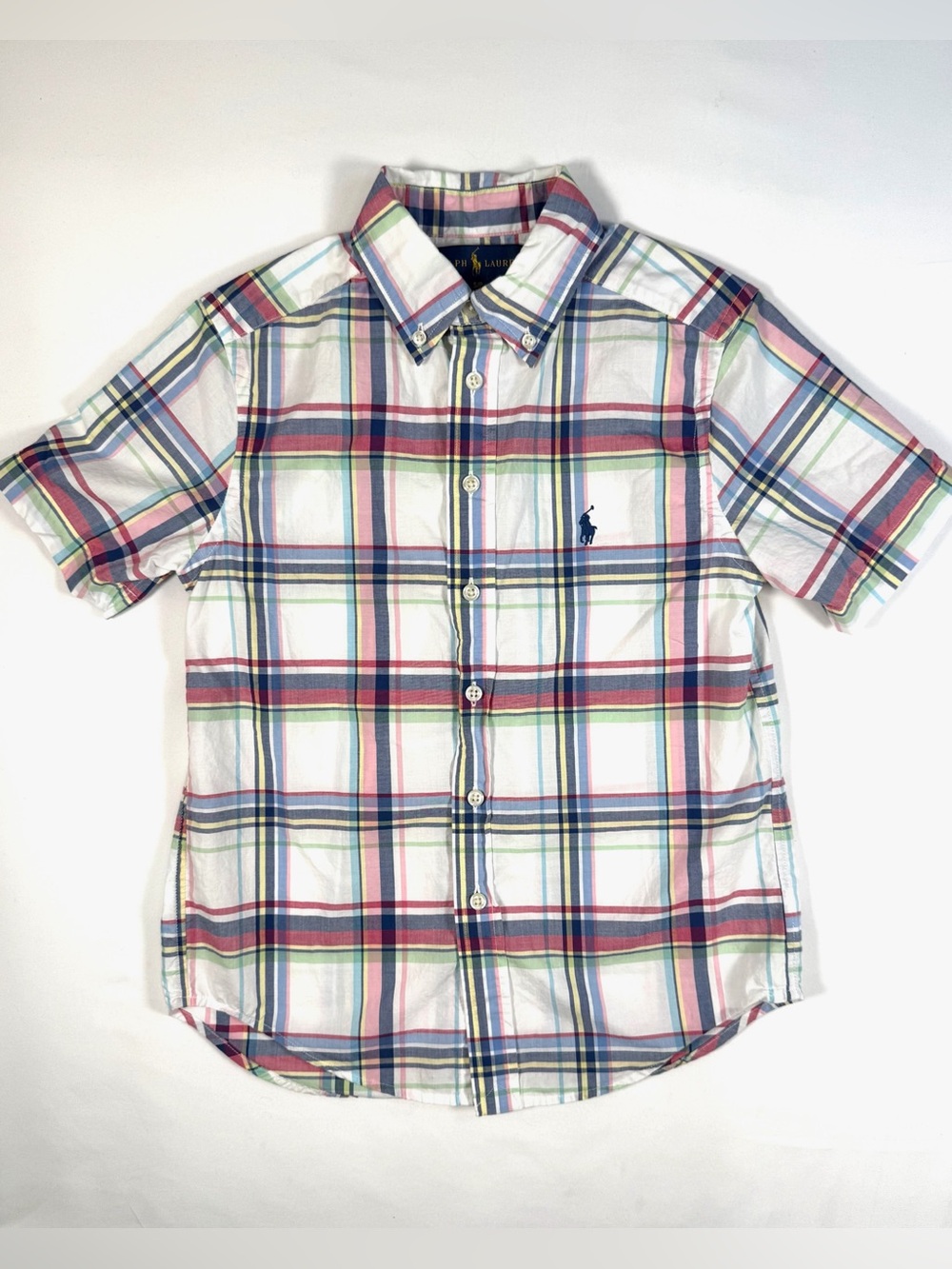 RALPH LAUREN 100% Cotton Tartan Plaid Button Down Shirt Preppy Casual Size 8